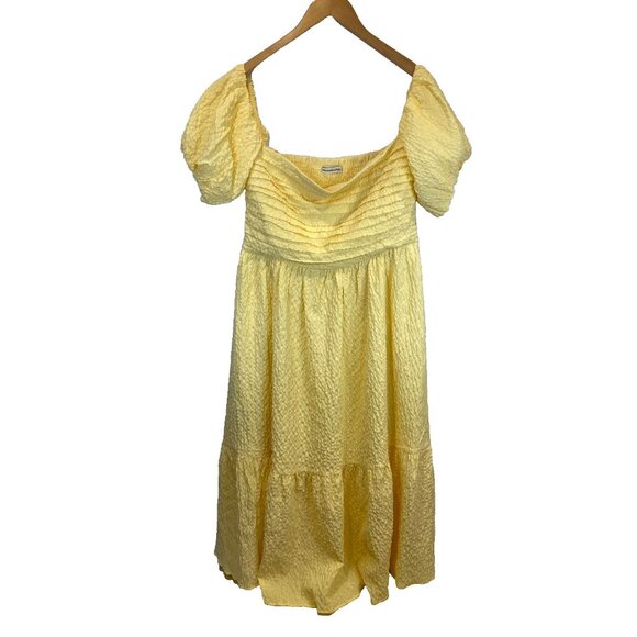 Abercrombie & Fitch Emerson Off the Shoulder Puff Sleeve Midi Dress Large Yellow - Picture 3 of 9